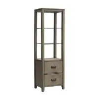 Gracie Oaks Solid Wood Storage Cabinet,Narrow Cabinet With Tempered Glass Shelf, TV Side Cabinet With 2 Drawers,Easy Ass