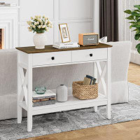 Gracie Oaks Console Table,Sofa Table Farmhouse Hallway Table,Entryway Table with 2 Drawers Storage Shelve
