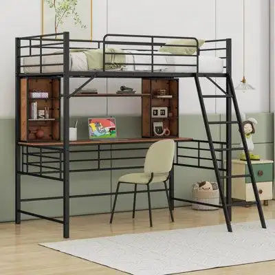 Cosmic Full Size Loft Bed With Desk And Shelf