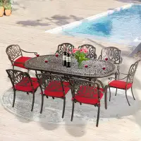 Bloomsbury Market 8-Person 86.6" Long Oval Outdoor Dining Set With Cushions