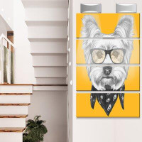 Design Art 'Funny Terrier Dog with Glasses' 4 Piece Graphic Art on Metal Set