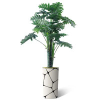 SIGNLEADER T10_Artificial Tree in Planter Fake Philodendron Tree Silk Tree Indoor Outdoor Home Decoration