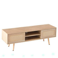 Bay Isle Home™ Rattan TV Stand With Double Sliding Doors For Storage-3