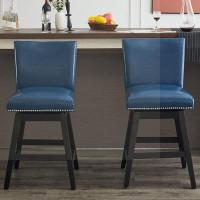 Wildon Home® 26" Upholstered Swivel Bar Stools Set Of 2, Modern PU Leather High Back Counter Stools With Nail Head Desig