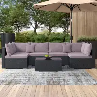 Wade Logan Latitude Run® 7pcs Patio Rattan Furniture Set Sectional Sofas Off White & Grey Cushion Covers