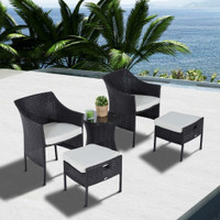 Outdoor Indoor 5 pcs Wicker Rattan Coffee Set Garden Patio Furniture Club Chair Table and Ottoman with Cushion
