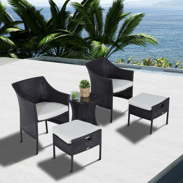 Outdoor Indoor 5 pcs Wicker Rattan Coffee Set Garden Patio Furniture Club Chair Table and Ottoman with Cushion in Patio & Garden Furniture in Ontario