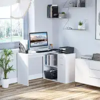 Latitude Run® Latitude Run® 360° Rotating Corner Desk Computer Table W/ Storage Cabinet Shelf Student Study Writing Desk