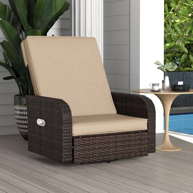Swivel Rattan Chair 28.7" x 35.4" x 38.6" Khaki in Patio & Garden Furniture