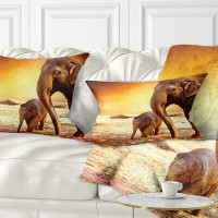 East Urban Home African Elephant Mother and Baby Outdoors Lumbar Pillow