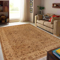 Isabelline Dorn Oriental Handmade Hand-Knotted Rectangle 9'4" x 12'1" Wool Area Rug in Tan