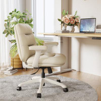 WONERD Beige White Microfiber Leather Solid back Office chair