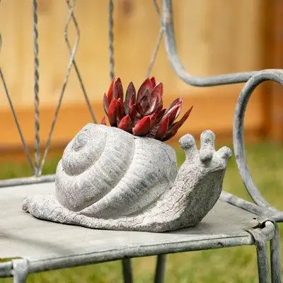 August Grove 6" Charcoal Snail Planter; Grey