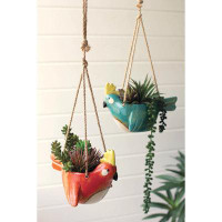 Wildon Home® Wildon Home® Set Of 2 Ceramic Bird Hanging Planters In Blue And Red