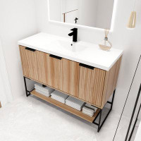 Millwood Pines Aimaan 48''Single Sink Freestanding Bathroom Vanity, with 2 Doors,1 Drawer, White Resin Sink Top