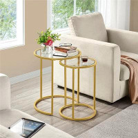 Mercer41 Smilemart Round Iron Nesting Tables, Gold/Clear, Set Of 2