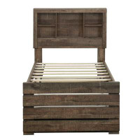 Millwood Pines Rustic Brown Farmhouse Twin Bookcase Captain's Bed With 3 Drawers & Trundle, 100-120 Characters Long