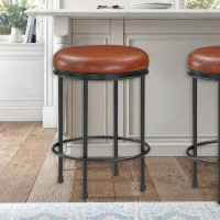 17 Stories Michael Caramel Faux Leather And Metal Backless Counter Height Stool