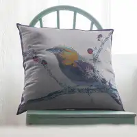 Wildon Home® Perched Robin Broadcloth Indoor Outdoor Zippered Pillow Purple On White