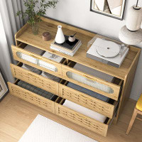 Dovecove Wood 6 Drawer Dresser For Bedroom, Large Double Dresser With Wide Drawers, Modern Chest Of Drawers,Storage Orga