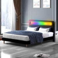 Orren Ellis Structure de lit plateforme Orren Ellis avec bande lumineuse à DEL intelligente, structure de lit très grand