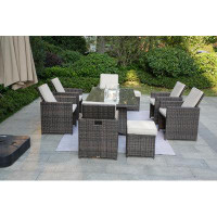 Latitude Run® Adriana Rectangular 8 - Person 71" Long Fire Pit Table Dining Set With Cushions