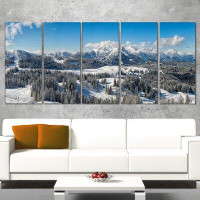 Made in Canada - Design Art Austrian Alps Winter Panorama 5 Piece Wall Art on Wrapped Canvas Set