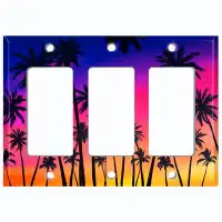 WorldAcc Metal Light Switch Plate Outlet Cover (Sunset Colourful Sky Palm Trees  - Triple Rocker)