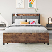17 Stories Queen Size Bed with Storage Headboard,Charging Station and 2 Storage Drawers