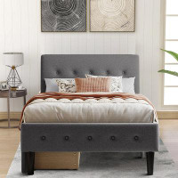 Red Barrel Studio Modern Stylish Twin Size Linen Fabric Upholstered Platform Bed With Two Underbed Drawers