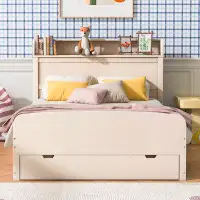 Latitude Run® Full Size Platform Bed with Storage Headboard and a Big Drawer, Wood Colour