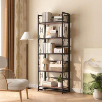 17 Stories 17 Storeys Bookshelf, 5 Shelf Folding Bookcase No Assembly, Industrial Metal Frame Shelves Rack Organizer For