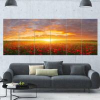 Design Art 'Poppy Field under Bright Sunset'  6 Piece Photographic Print Set on Canvas