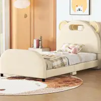 Zoomie Kids Upholstered Platform Bed with Bear-Shaped Headboard and Embedded Light Stripe