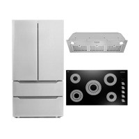 Cosmo Cosmo 3 Piece Kitchen Appliance Package with French Door Refrigerator , 36'' Electric Cooktop , Insert Range Hood
