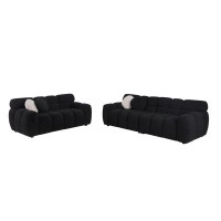 Orren Ellis Black Bouclé Marshmallow Sofa & Loveseat Set: Ergonomic Design For American Comfort