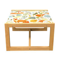 East Urban Home East Urban Home Woodsy Coffee Table, Floral Botanical Details And Animal Squirrel Fox Hedgehog Berries L