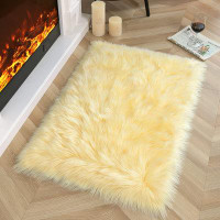 Everly Quinn Faux Fur Rug, Faux Sheepskin Shag Rug, Home Style Sheepskin Rug, Area Rug For Bedroom Living Room Yellow