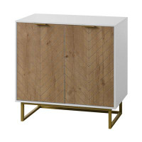 Latitude Run® White and Gold Storage Cabinet with 2 Doors, Modern Buffet Sideboard Cabinet
