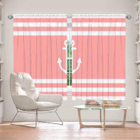 East Urban Home Lined Window Curtains 2-panel Set for Window Size Organic Saturation Anchor Stripes Coral