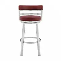 Ivy Bronx 30 Inch Leatherette Counter Height Barstool, Silver And Red