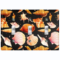 WorldAcc Metal Light Switch Plate Outlet Cover (Assorted Sea Shells Black  - Triple Toggle)