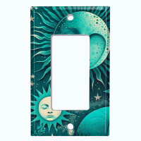 WorldAcc Metal Light Switch Plate Outlet Cover (Astronomy Space Sun Stars Moon Teal - Single Rocker)