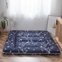 Winston Porter Navy Floral Printed Japanese Floor Mattress Rustic Style Futon Mattress Foldable Bed Roll Up Camping Loun