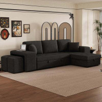 Latitude Run® 104" 3 Seat Reversible Sectional Couch, Pull Out Sleeper Sofa with Storage Chaise and 2 Stools