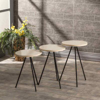 17 Stories Walnut Nesting Coffee Tables 3 PCS,Round Side Table With Black Metal Legs,Set Of 3 Small Accent Table, Nights