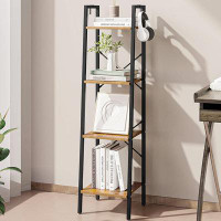 17 Stories 5-Tier Ladder Shelf, Narrow Bookshelf, Freestanding Bookcase, Corner Storage Shelves With 2 Hooks For Home Of