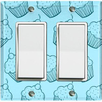 WorldAcc Metal Light Switch Plate Outlet Cover (Coffee Treats Cup Cake Light Blue - Double Rocker)