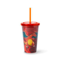 Just Funky Pokémon Charizard Lenticular Plastic Tumbler Cup Lid & Straw | Holds 16 Ounces