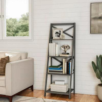 Gracie Oaks Gracie Oaks 4-Tier Freestanding Ladder Bookshelf With X-Back Frame, Grey